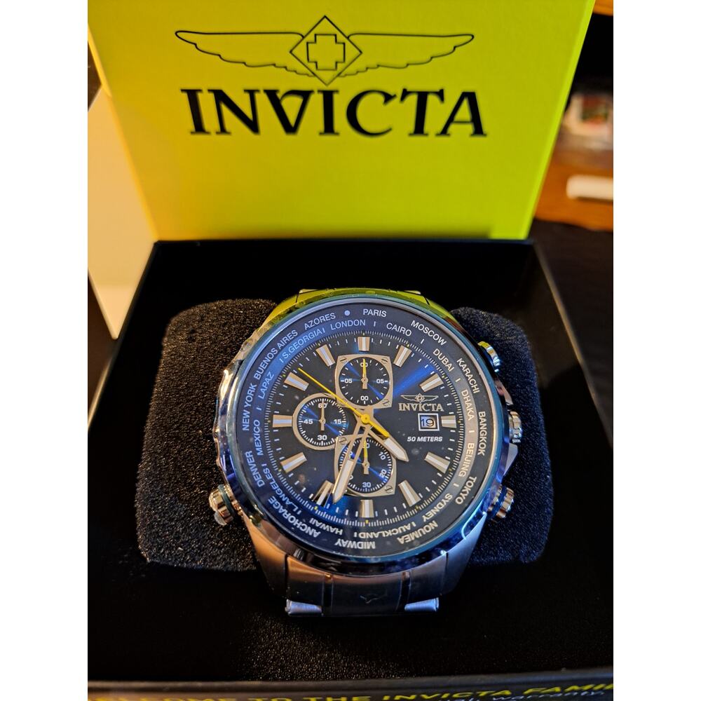 INVICTA Aviator Men's Watch 47818 Blue Dial Silver Band